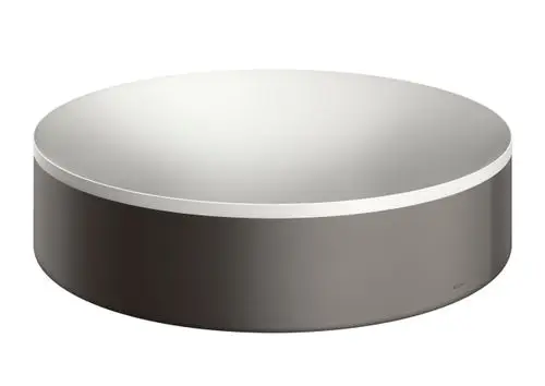 Runder Waschbeckenaufsatz in Brushed Black Chrome von AXOR mit glatter, reflektierender Oberfläche und ohne Hahnloch oder Überlauf.